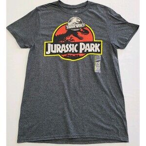 NWT Jurassic Park Classic Graphic Logo Mens Sz Small Gray T Shirt Short Sleeve